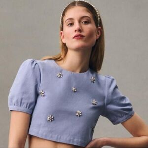 NWT En Saison Bijou Crop Top Blue Size medium
